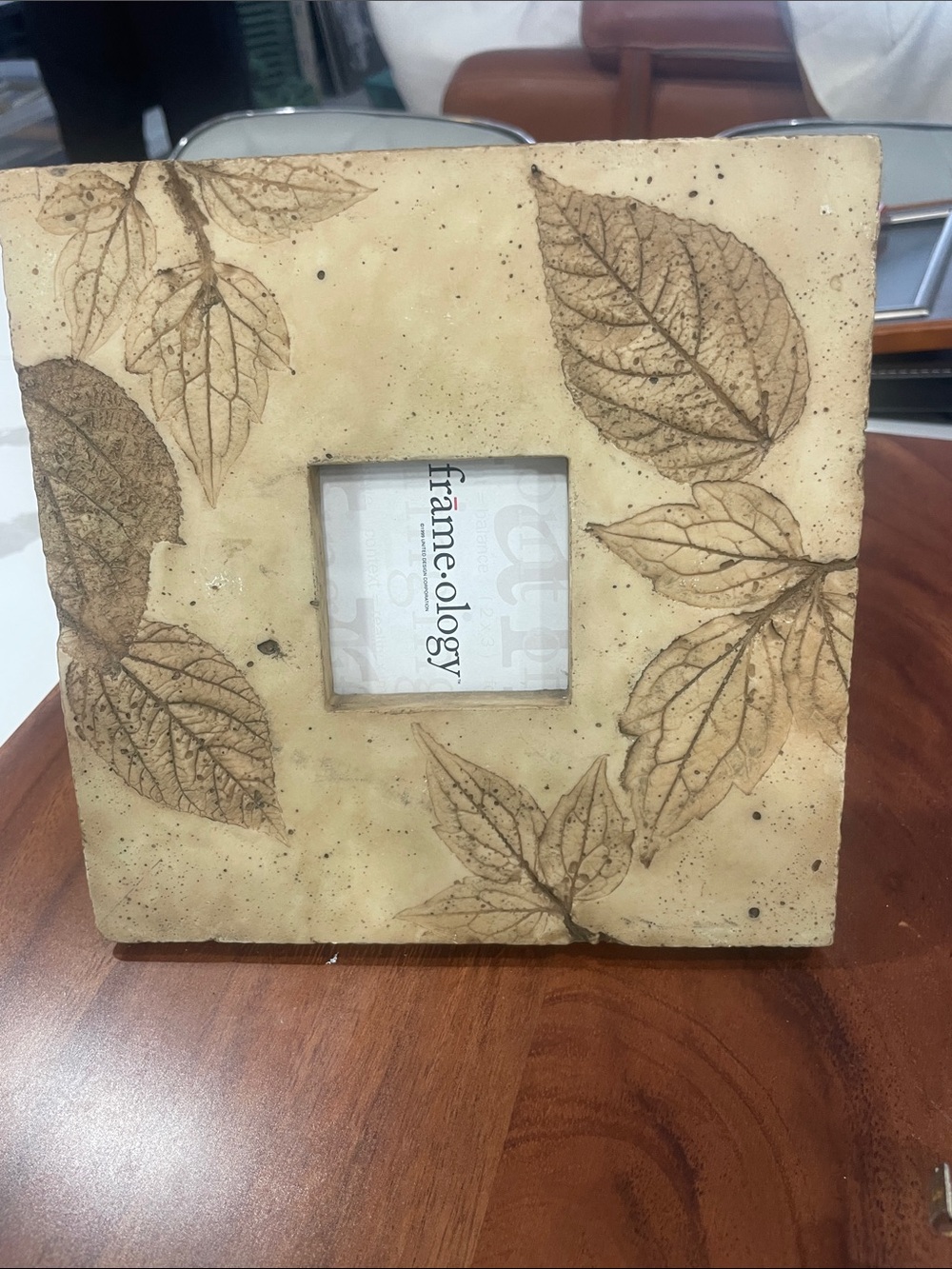 Beige Leaf-Print Square Photo Frame